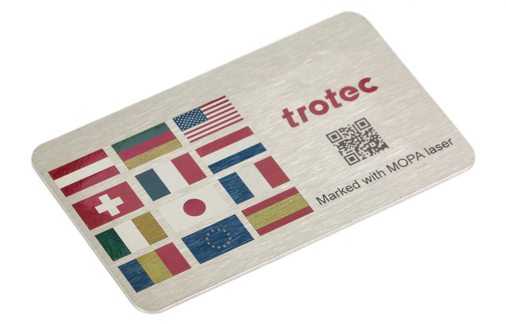 Colour MOPA marking. Thanks to Trotec UK for the image